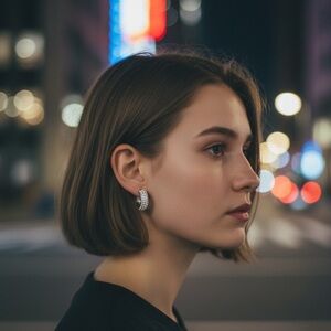 Sparkling Silver Tone Cubic Zirconia Encrusted Hoop Earrings